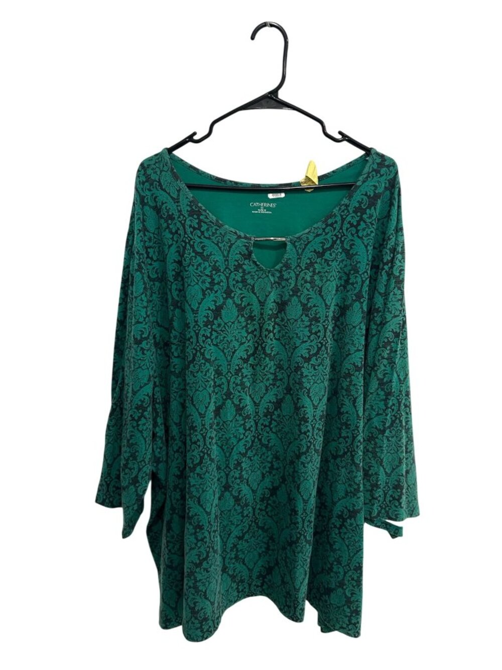 Catherines 5X Green Damask Print Keyhole Tunic Top Statement Style Boho
